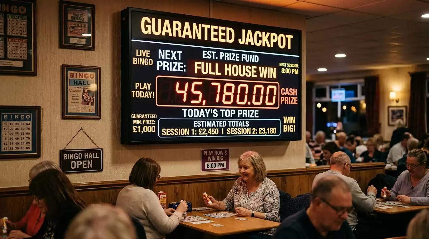 Illuminated guaranteed jackpot display board in a bingo room