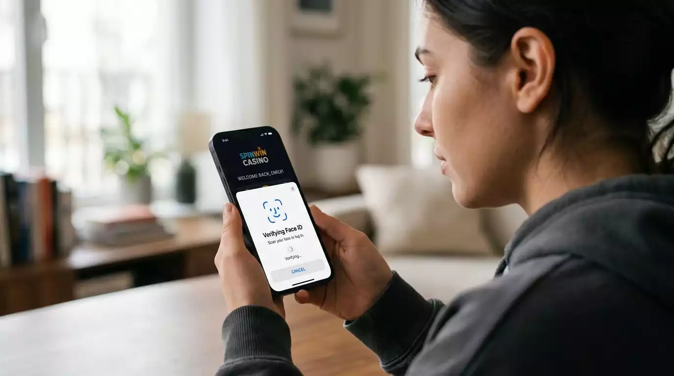 Player using face biometric login on a UK gambling app