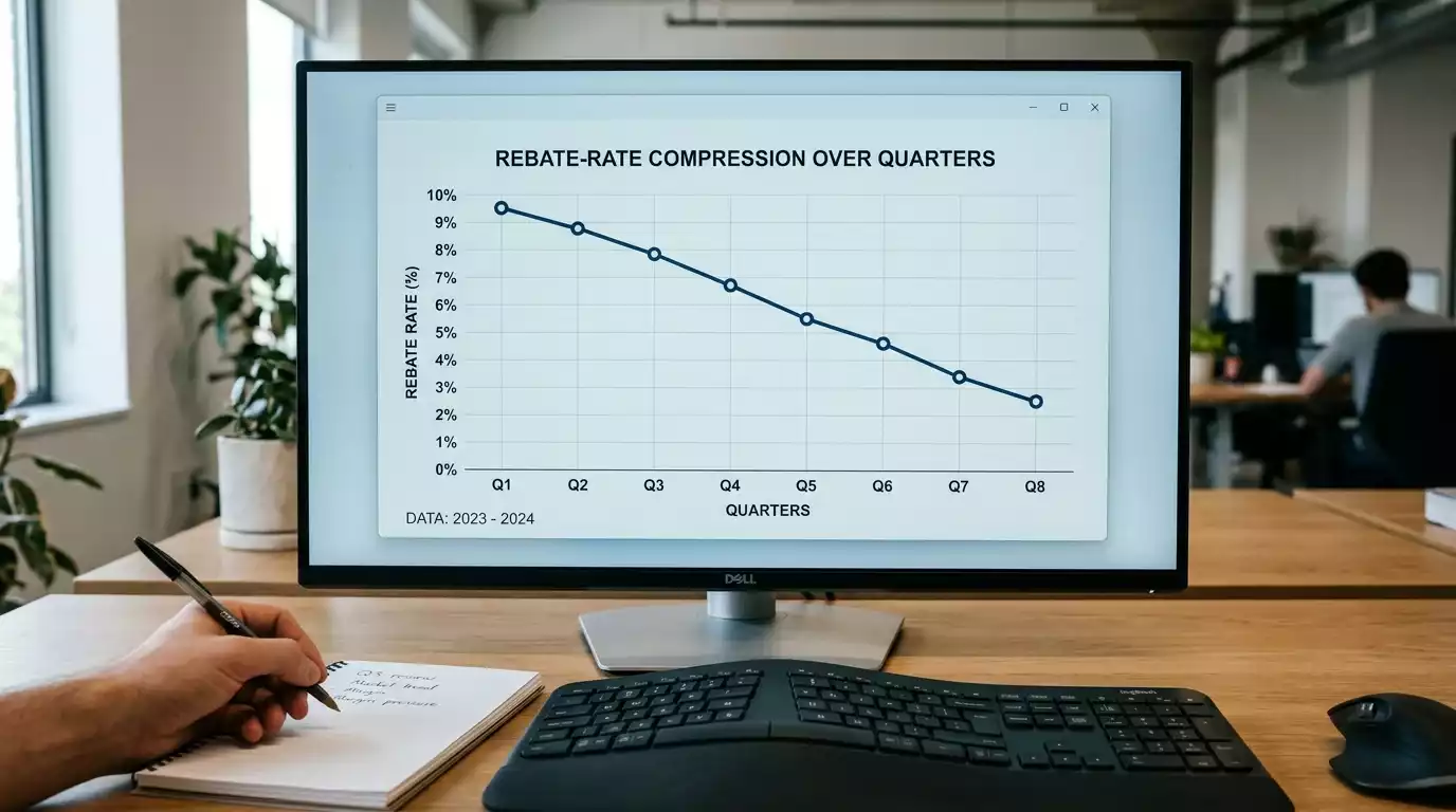 Trend line graph showing UK casino cashback rate compression over recent quarters