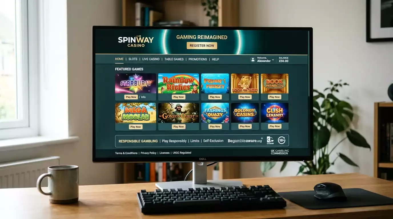 Lobby of a recently launched UK online casino with a clean modern layout