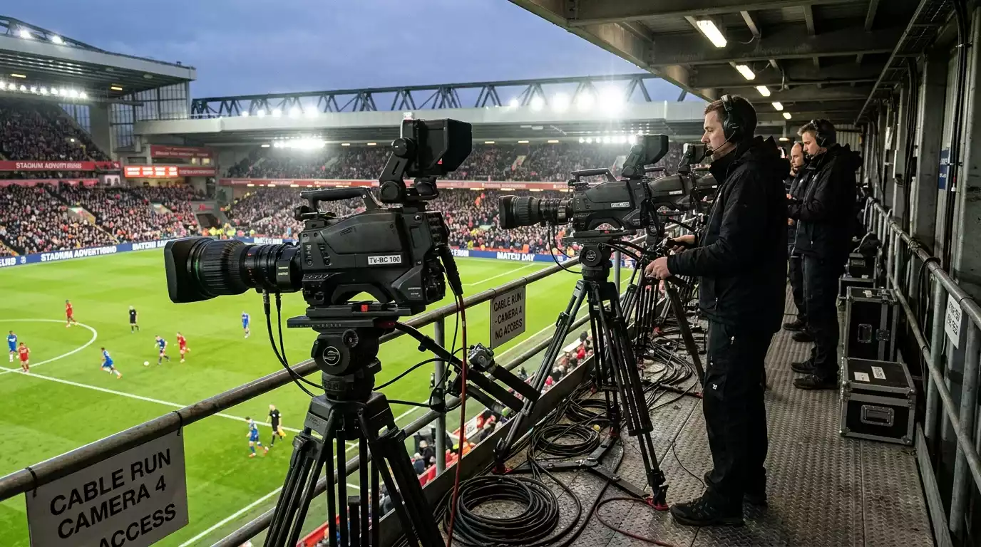 Stadium cameras and sensor systems feeding real-time match data to UK sportsbook trading desks