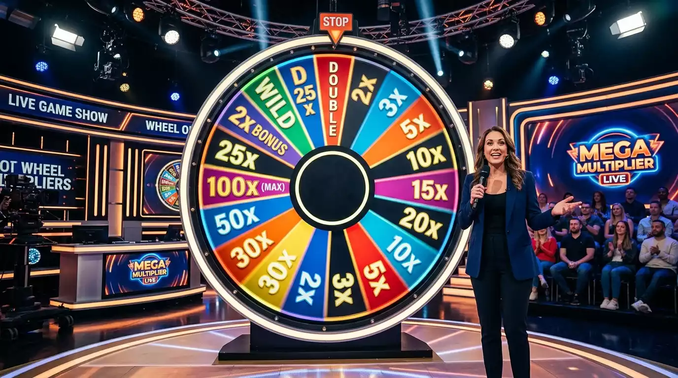 Large studio prize wheel used in a live casino game show format