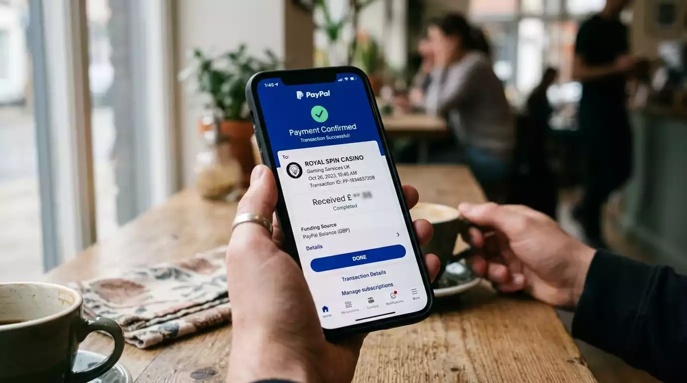 Mobile PayPal-style confirmation screen after a casino deposit