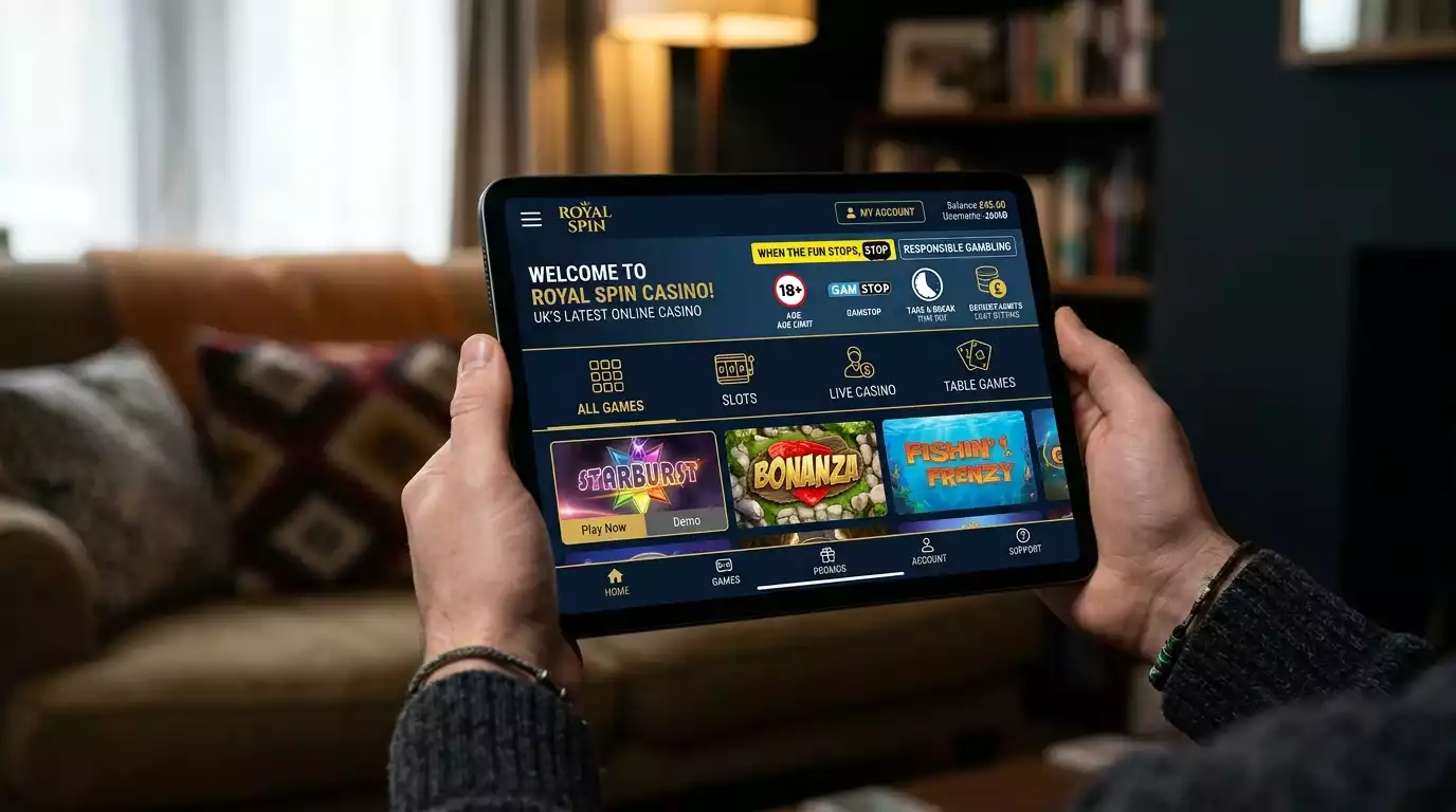 Sleek interface of a newly launched UK online casino on tablet