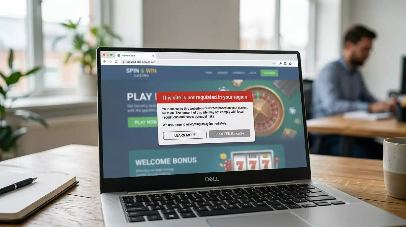 Browser warning displayed over a suspected offshore crypto casino page