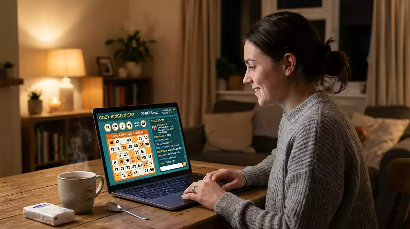 Player participating in an online bingo chat room during a game