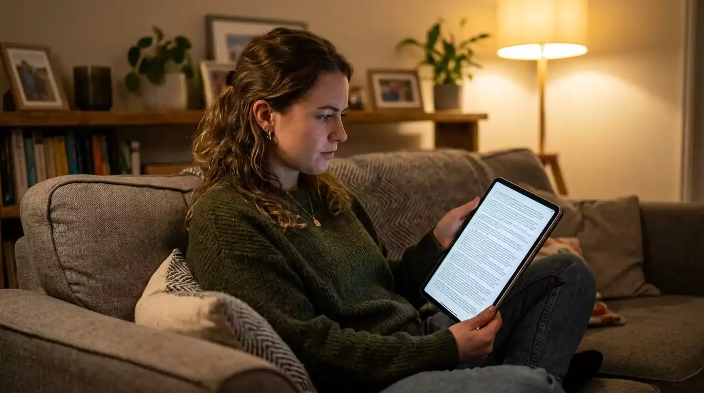 UK casino player reading the small print of free spin bonus terms and conditions on a tablet