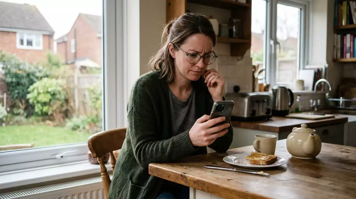 UK casino player reading a no wagering bonus offer on a smartphone with the small print visible
