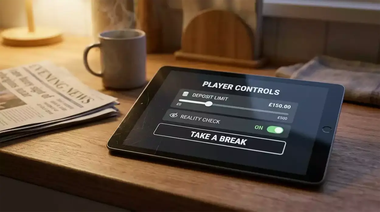 UK casino safer gambling settings panel showing deposit and session limit controls