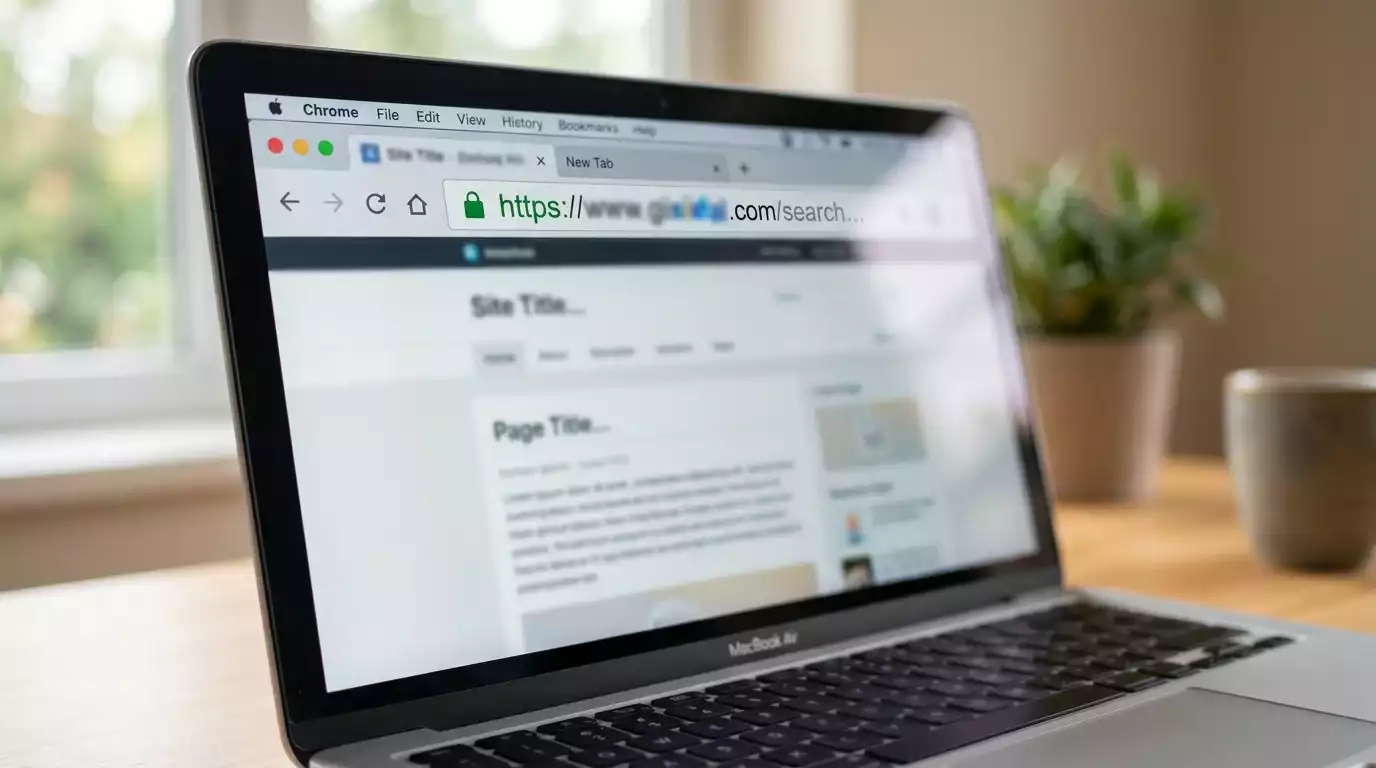 A laptop browser address bar showing a clear padlock icon next to a secured UK gambling website connection