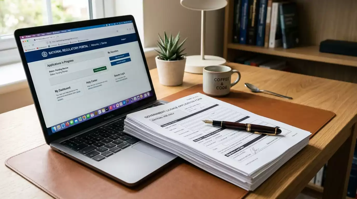 Stack of UKGC licence application documents on a desk