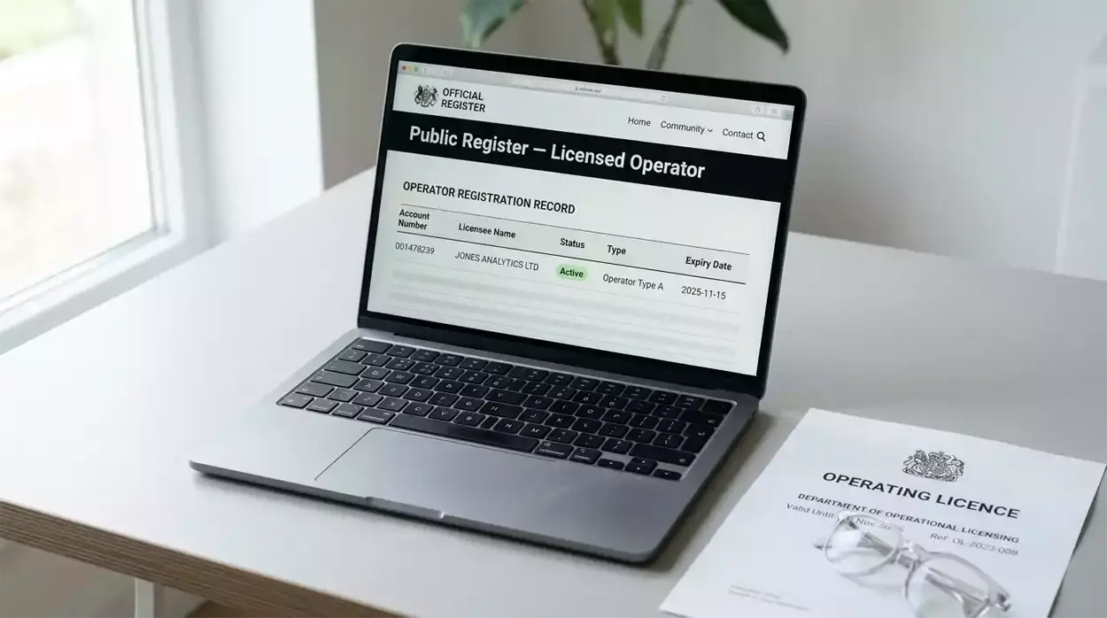 UK Gambling Commission public licence register displayed on a laptop screen