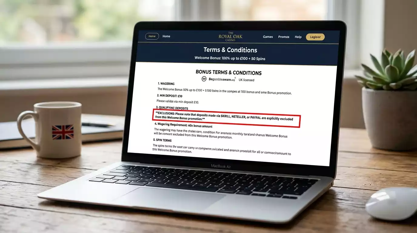 Welcome bonus terms screen listing e-wallet payment exclusion